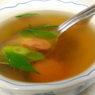 青葱とウインナーの和風スープ